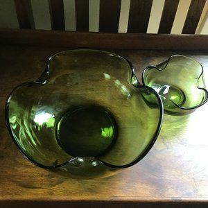 Vintage Anchor Hocking Avocado Green Chip & Dip Set Bowl